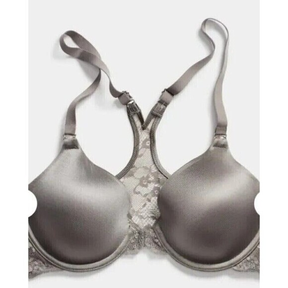 Maidenform Front Close Bra Size 40D Gray Lace Racerback Underwire - Picture 4 of 9